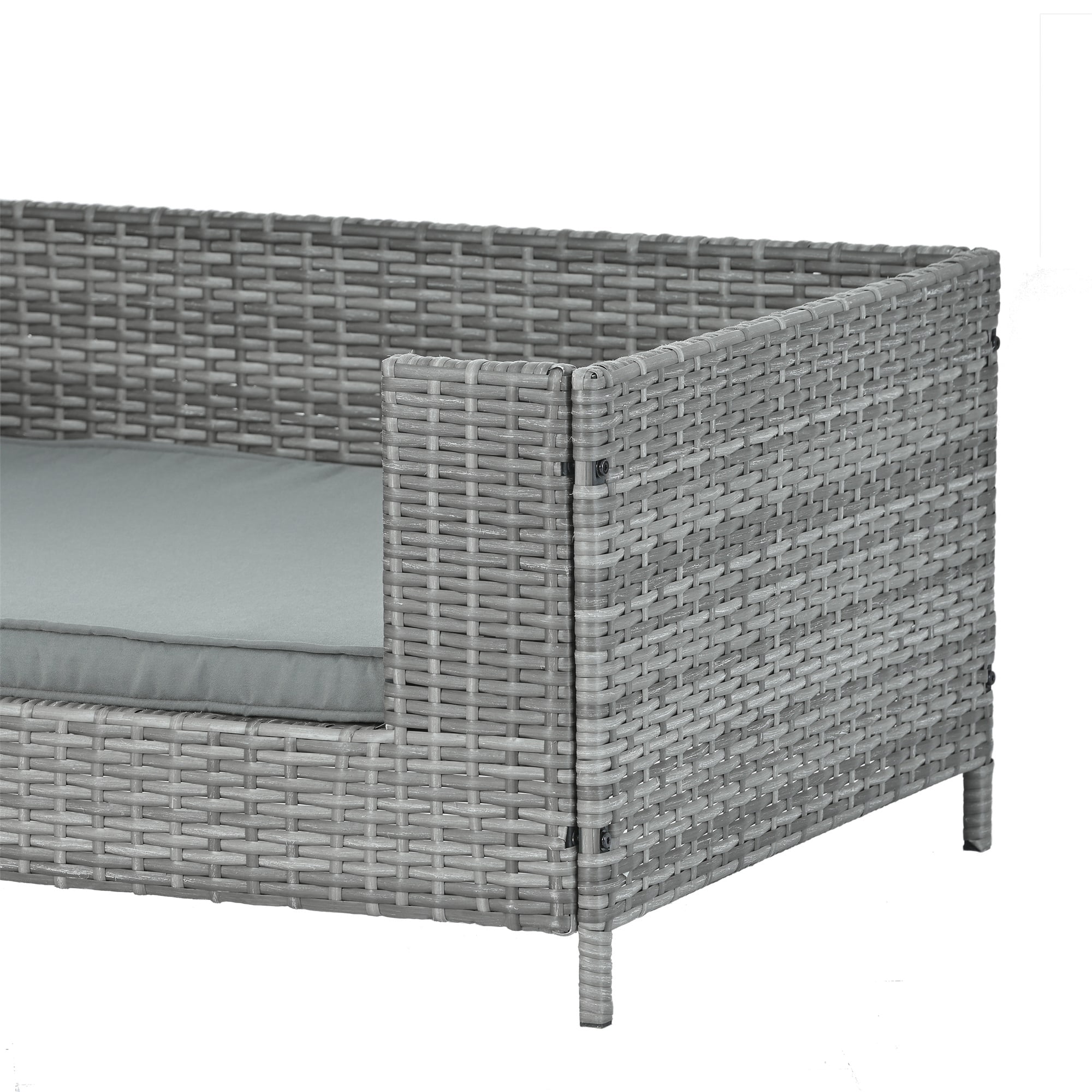 Pefilos 38" PE Wicker Dog Sofa Bed Elevated Raised Rattan Pet Bed for Indoor/Outdoor with Removable Cushion Lounge, Gray