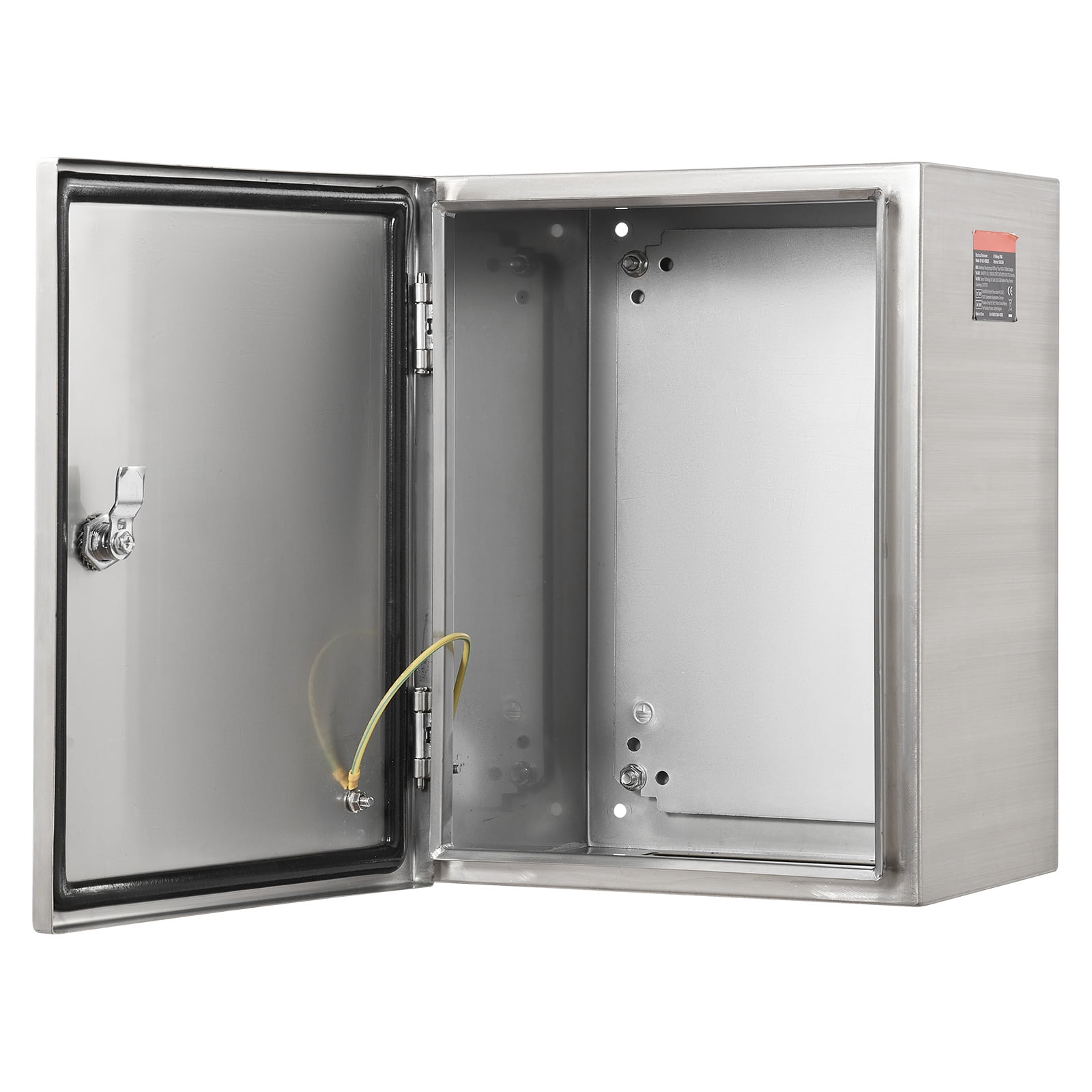 KFFKFF Steel Electrical Enclosure Box, 16"x 12"x 10", 304 Stainless Steel Wall-Mounted Outdoor Equipment Housing with Mounting Plate, Hinges, and Lock, IP66 Weatherproof