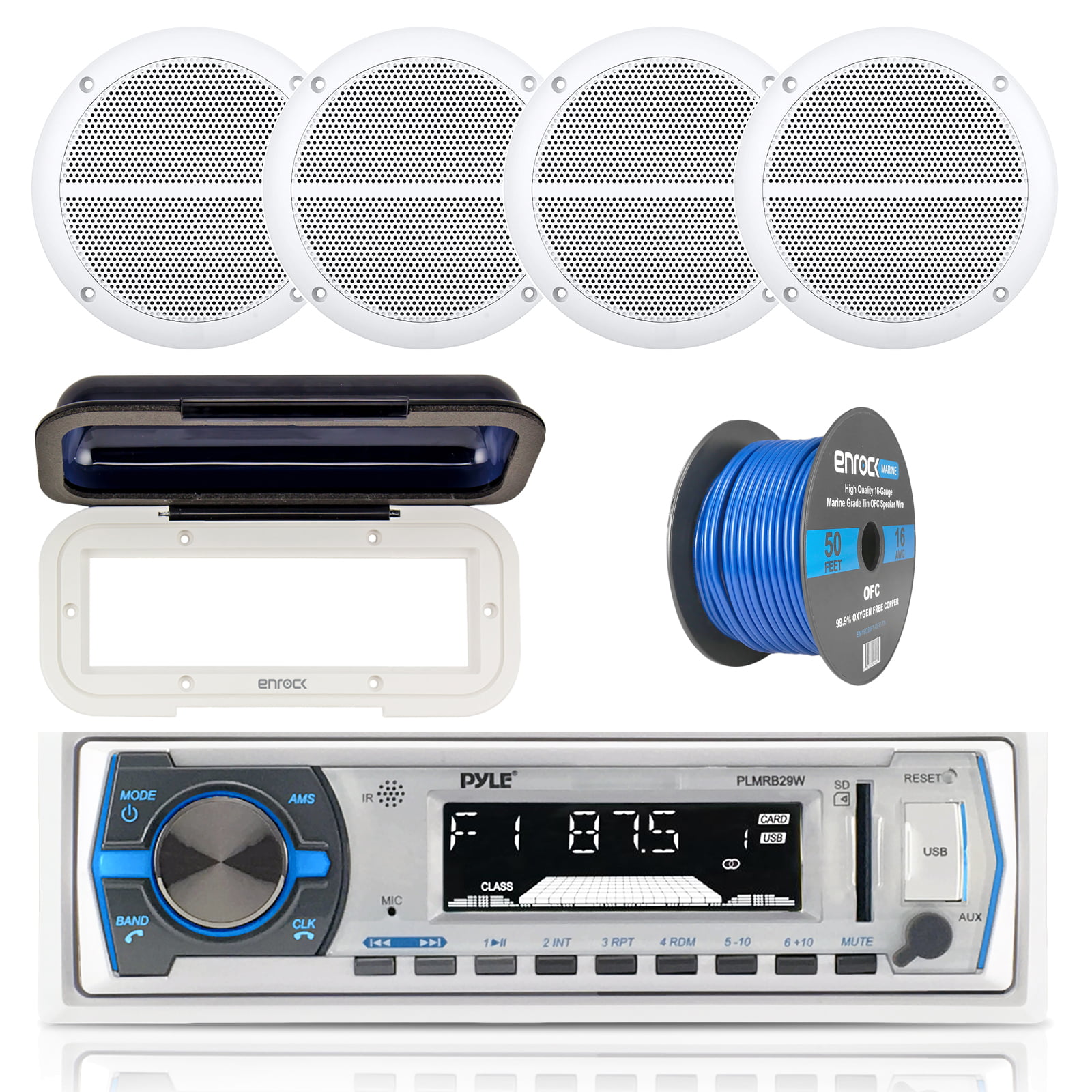 Brand New Marine Boat MP3 USB SD AUX Radio Player 2 6.5" white Speakers /Cover 