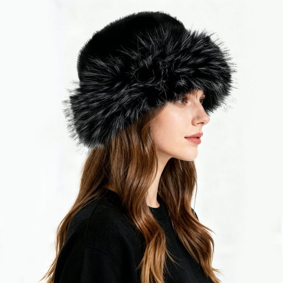 Winter Bucket Hat Fluffy Faux Fur Fisherman Plush Warm Hat Cute Fuzzy Bucket Hat