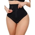 thumbnail image 4 of INSPIRE CHIC Women's High Waisted Tummy Control Bodyshaper Panties Thong with Front Hook Closure Medium Black, 4 of 5