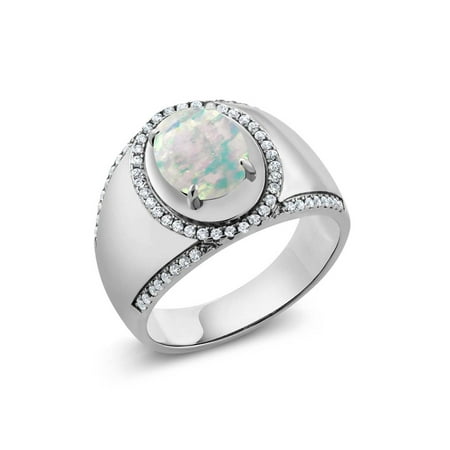 Oval Cabochon Ring Setting - 2.29 Ct Oval Cabochon White Simulated Opal 925 Sterling Silver Men's Ring