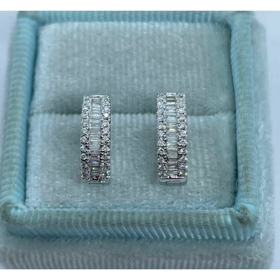 2Ct Baguette Lab Created Diamond Women Huggie Hoop Earrings 14K White Gold Plated