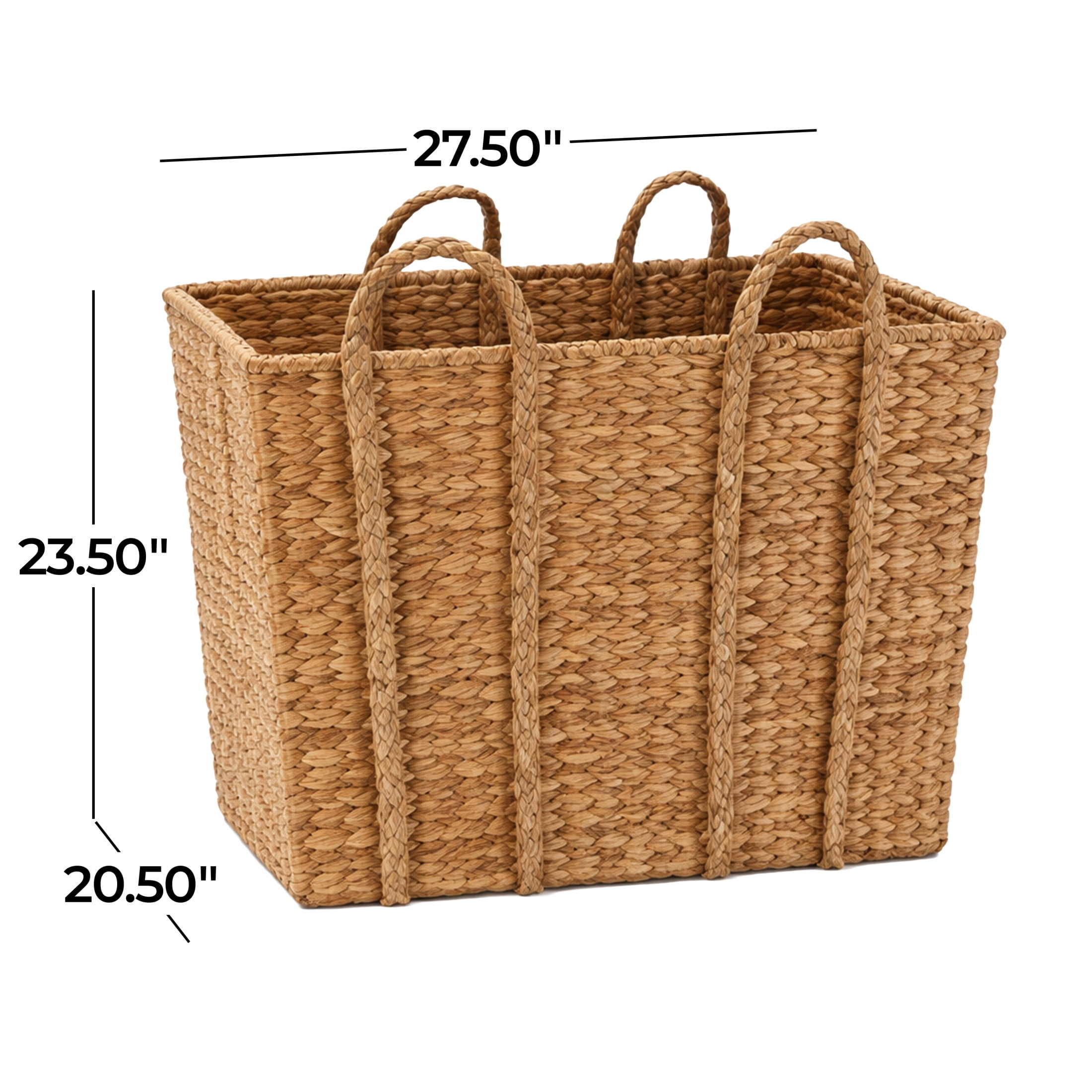 DecMode 28" x 24" Brown Seagrass Handmade Woven Storage Basket with Braided Handles, 1-Piece