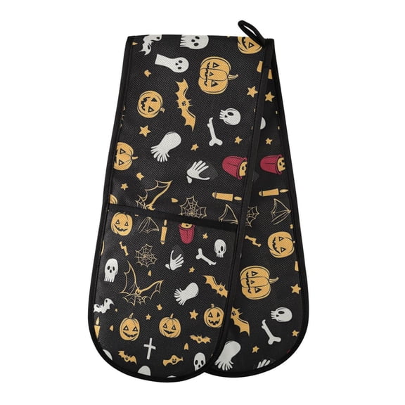35" x7" Double Oven Mitt Heat Resistant Oven Gloves Withstands Up to 200°C for Kitchen Baking & BBQ Cute Halloween Many Pattern
