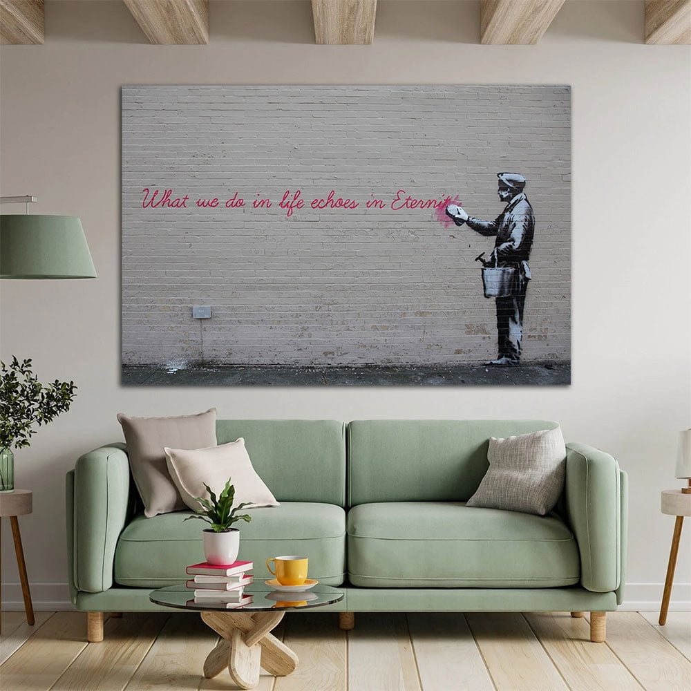 What We Do in Life Echoes in Eternity Canvas Art Print Stretched Framed Painting Picture Giclee Wall Decor by Banksy(18" W x 12" H，Framed)