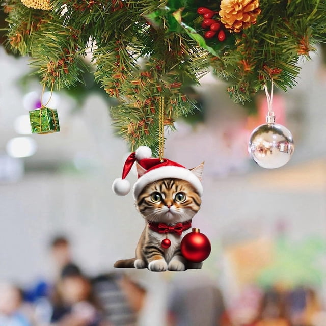 Colgante navideño Funny Cats - Adorno acrílico 2D para decoración de árbol, pared y ventana - Decoración navideña colorida