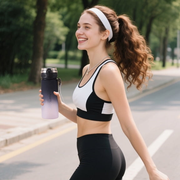 Tuvgenk 20 Oz Plastic Water Bottles with Handle Sports Water Bottle Flask Portable Black Reusable Leak Proof for Office Outdoor