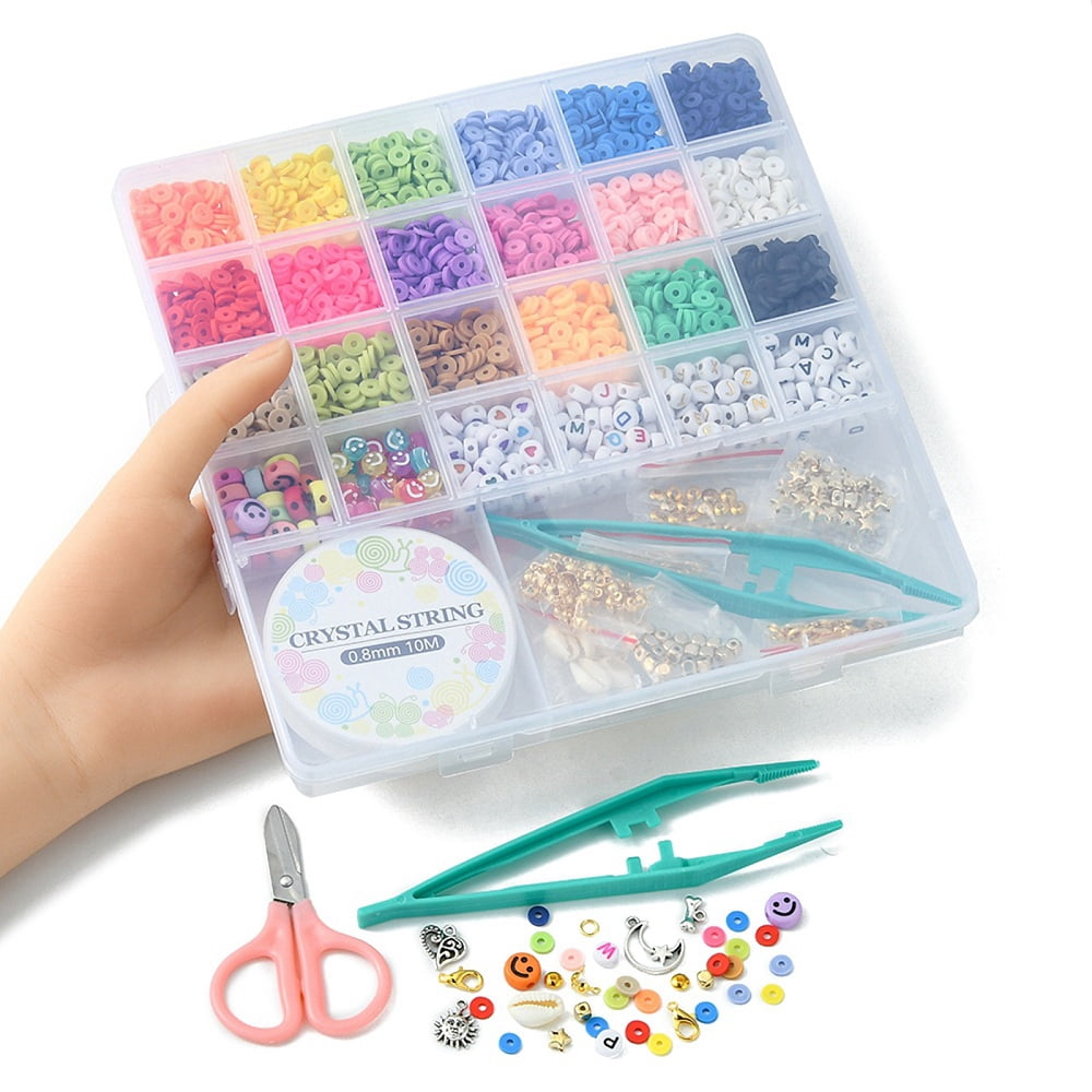 DIY Heishi Surfer Bracelet Necklace Making Kit Including Polymer Clay Disc Acrylic Letter Plastic Star Natural Shell Beads Mixed Color 3474Pcs/box