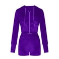 thumbnail image 5 of Spring Tops for Women Clothes under $5.00 Women's Two-Piece Sweatshirt Solid Color Long Sleeve Zippered Coat Slim Fitting Shorts Gold Velvet Suit/Purple S, 5 of 8