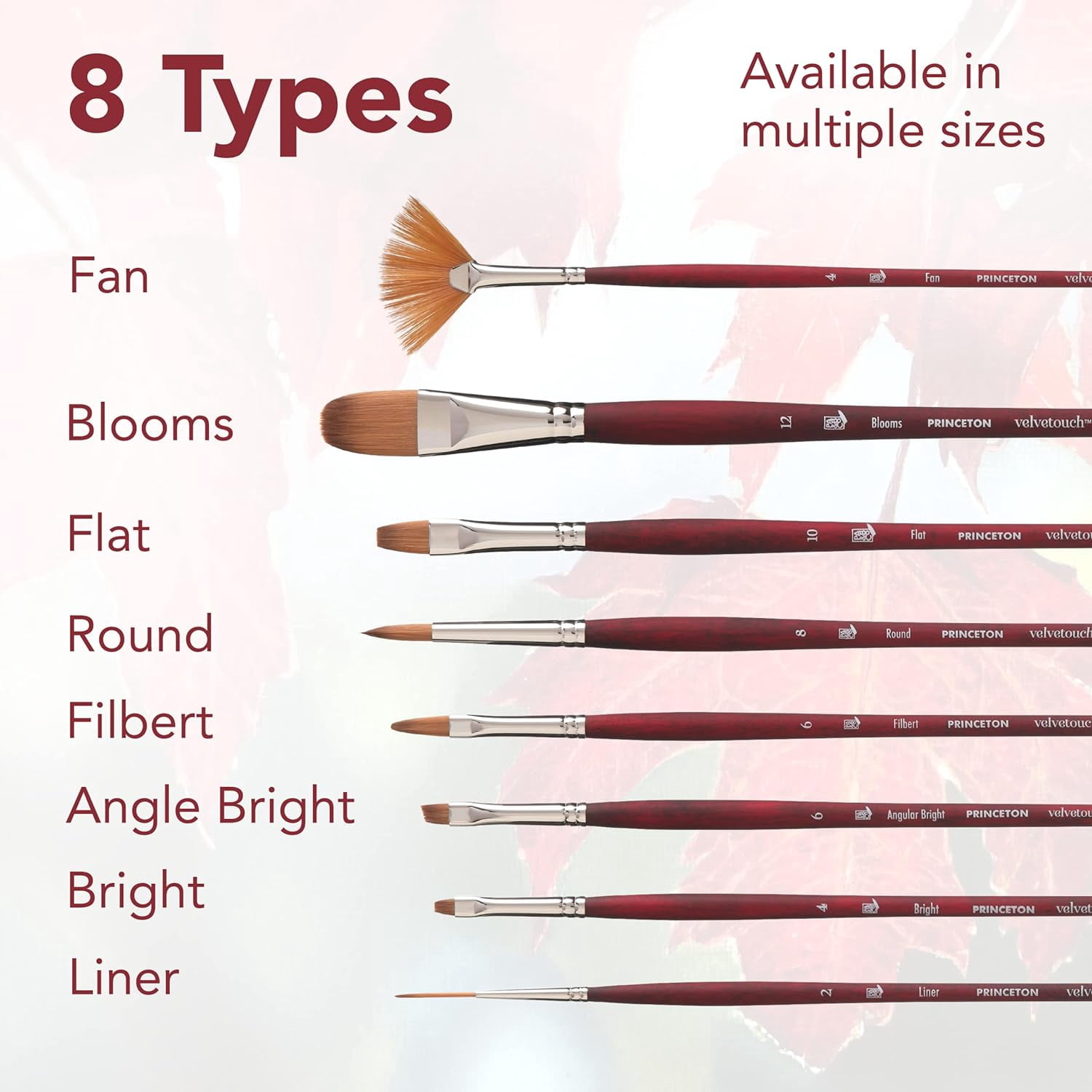 Princeton Velvetouch Series 3900 Brushes - Set of 4, Long Handle