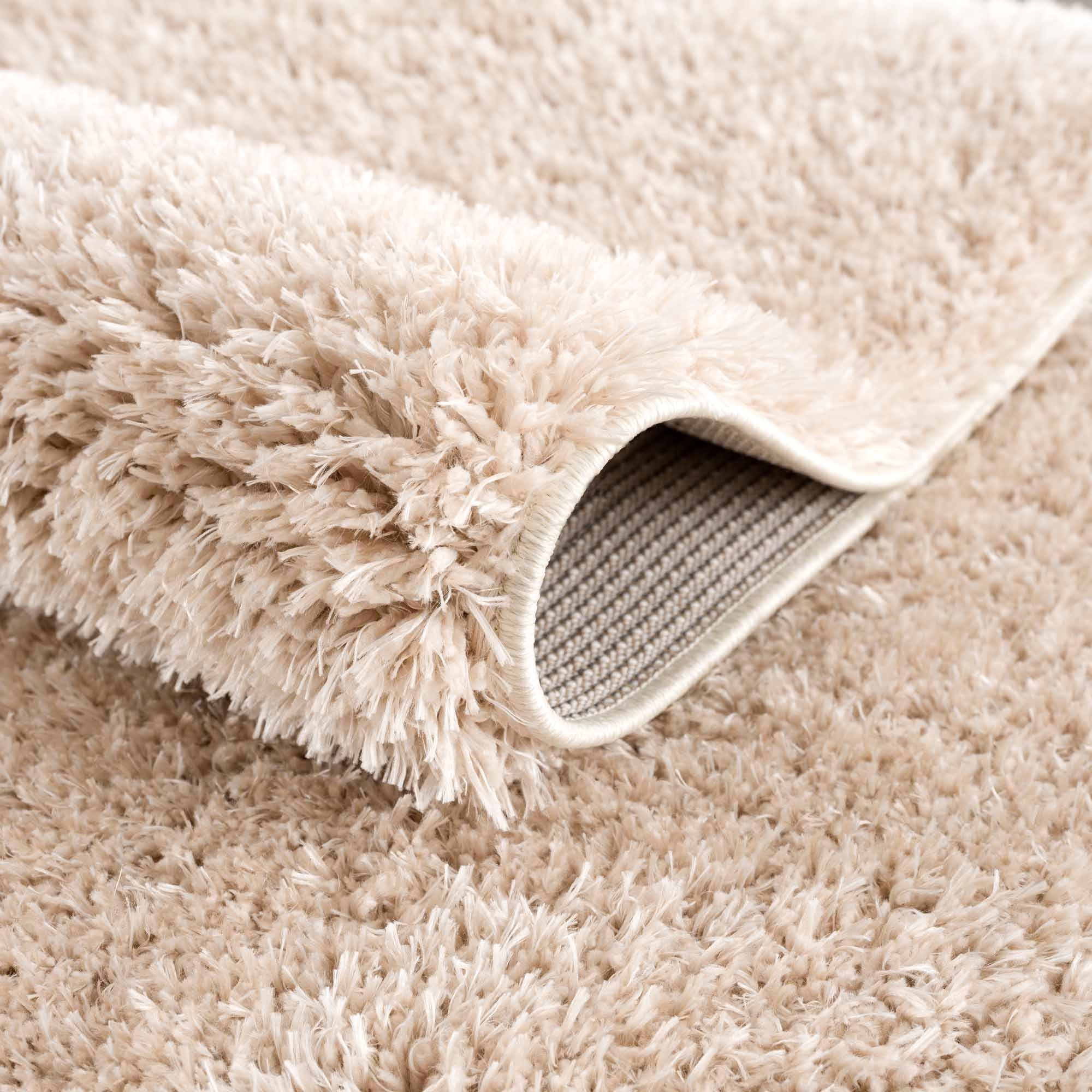 Hauteloom Faina Machine Washable Solid Shag Rug - Plain Living Room Bedroom Shaggy Area Rug - Fluffy Plush High Pile Carpet - Beige, Light Brown - 4' x 5'7"