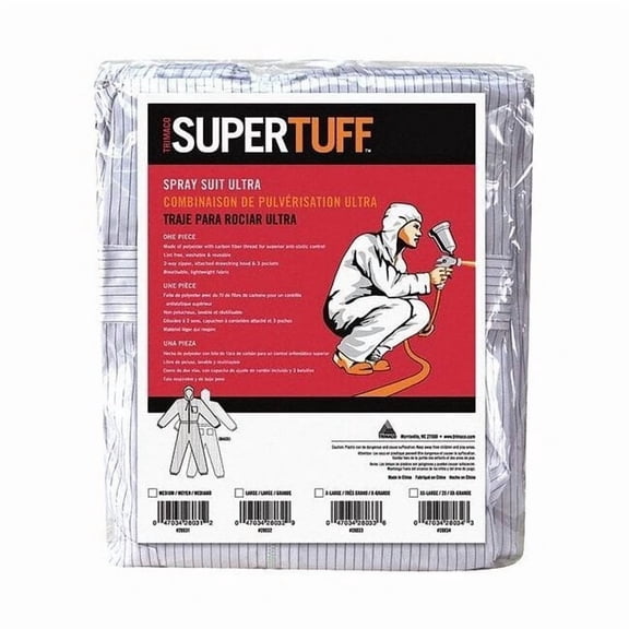 TRIMACO SuperTuff 28032 Painter's Ultra Spray Suit, Large, White, Polyester/Carbon Fiber Thread