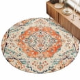 thumbnail image 2 of Small Round Rug 3Ft, Orange Beige Boho Non-Slip Washable Circle Rugs Carpet, Vintage Ethnic Abstract Art Floral Indoor Outdoor Rug Floor Mats Throw Runner for Bedroom Living Room Bathroom, 2 of 8