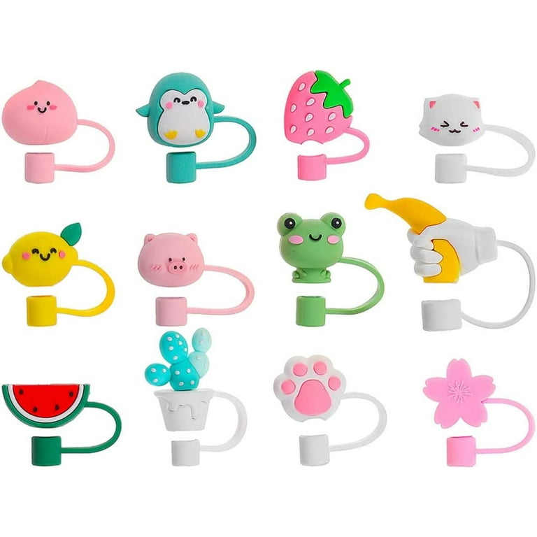 Straw Caps Covers 12Pcs Straw Cover Cap Silicone Straw Toppers Drinking  Straw Tips Lids Cute Animal Fruit Flower Design Straws Plugs for Wedding