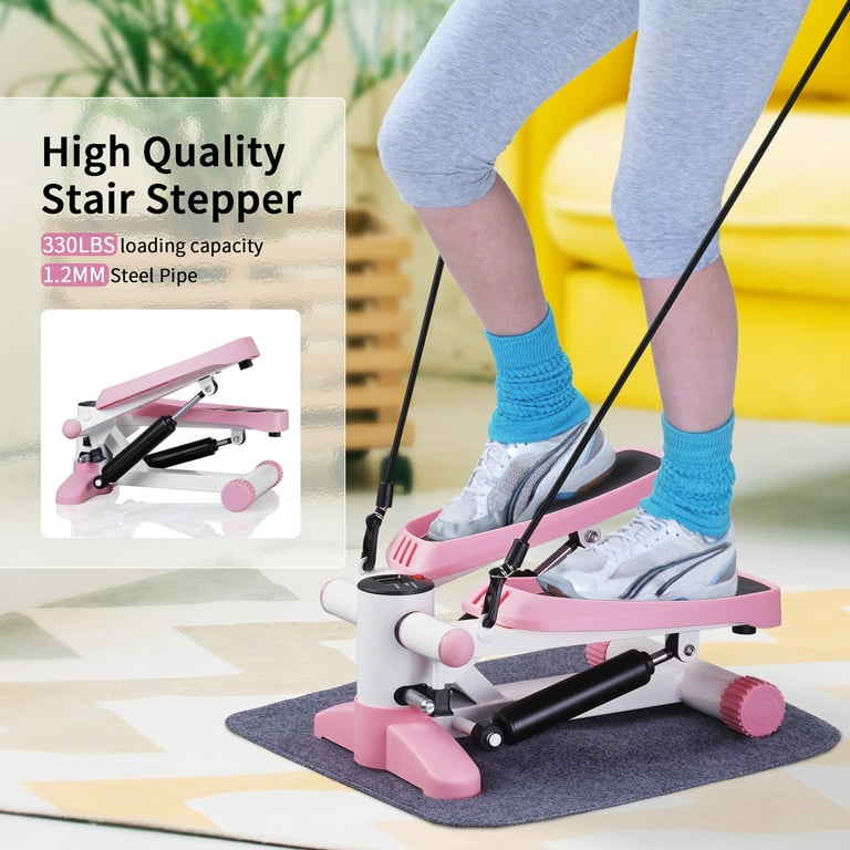 Wesfital Steppers for Exercise + Free Non-slip Mat, Mini Stair Stepper with  Resistance Bands(Pink) 