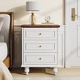 thumbnail image 7 of 3-Drawer White Nightstand Bedside Table with Solid Wood Legs, 7 of 7