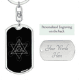 thumbnail image 2 of Sacred Geometry Star Tetrahedron Stylized Version Stainless Steel or 18k Gold Premium Swivel Dog Tag Keychain, 2 of 16