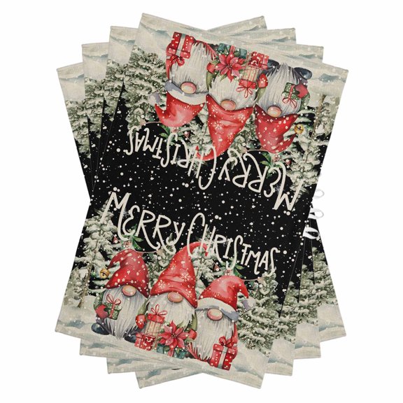 Christmas Gnomes Kitchen Towels Set of 4, Water Absorbent Dish Towel, Winter Snowflake Pine Xmas Tree Black Decorative Hand Towels - Quick Drying Cloth for Cooking Baking, 18x28 Inch