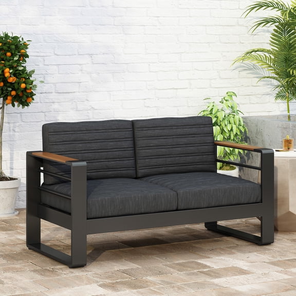 Outdoor Seating Loveseat | Relax Outdoors with a Friend | Aluminum Frame in Black Finish | Water - Resistant Cushions for Wet Conditions