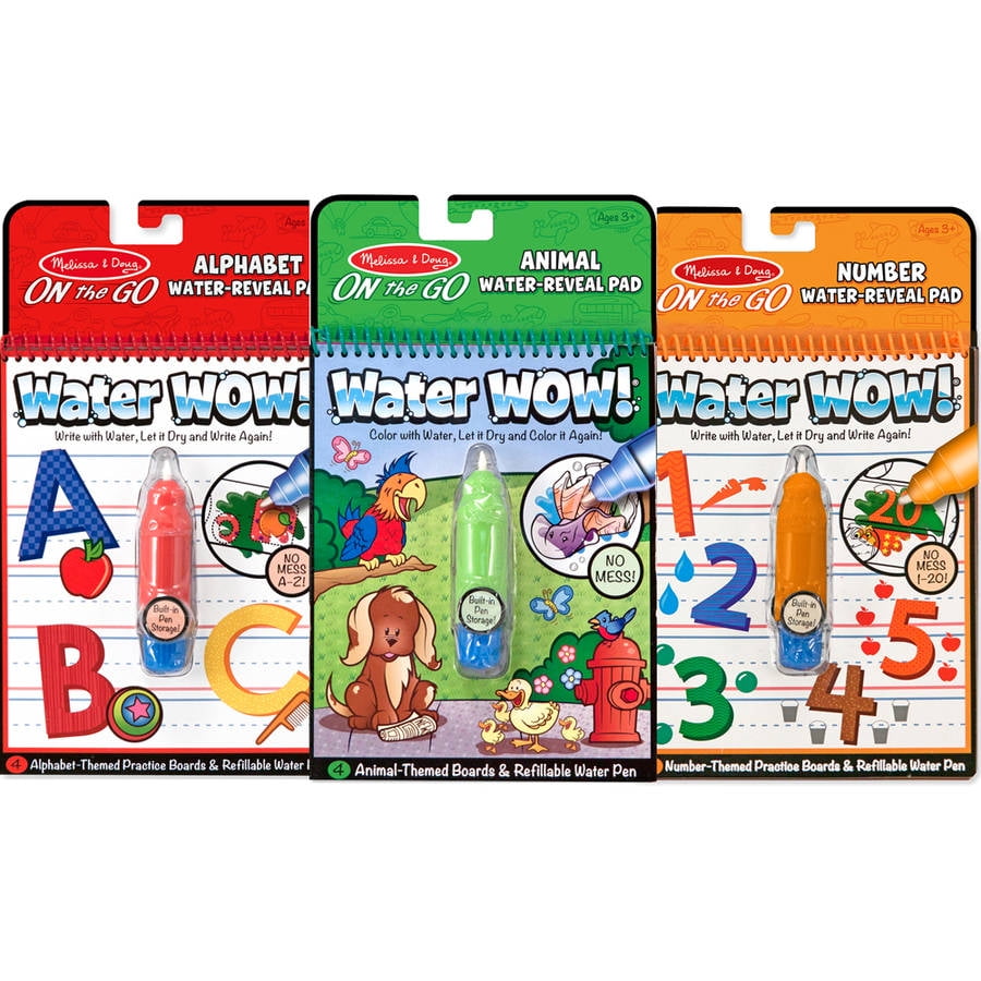 Alphabet Numbers Reusable Color with Water On the Go Activity Pad 3-Pack Animals Melissa & Doug Water Wow 
