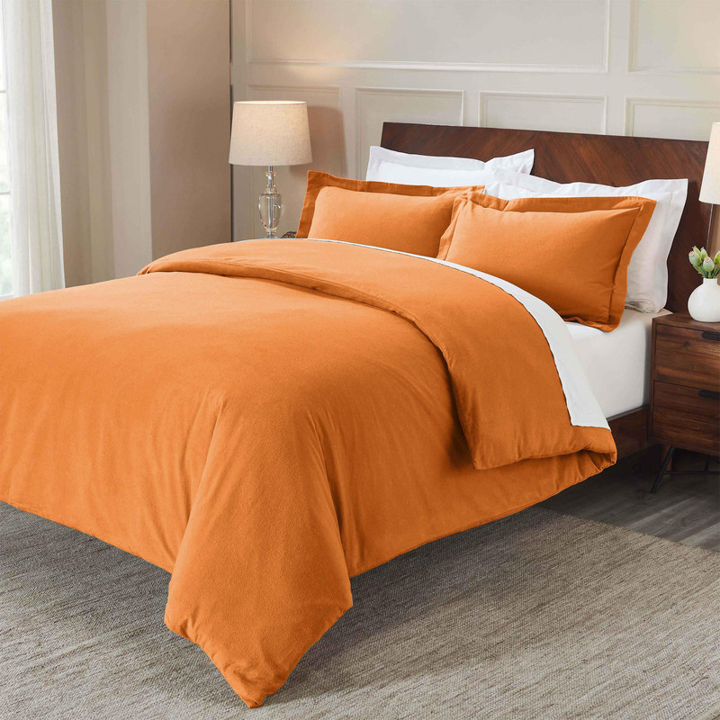 Superior Cotton Flannel Solid Duvet Cover Set, King/California King, Pumpkin
