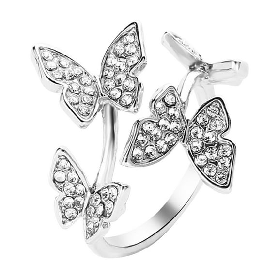BNNG Adjustable Gold Plated Ring for Women, Branch Leaves Band Stacking Finger Ring,Paved Cubic Zirconia Stone Stackable Open Ring Butterfly Ring Layered Rhinestone Butterfly Ring