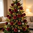 thumbnail image 5 of Flocked Christmas Ball Ornaments Set of 9, Large Textured Velvet Baubles for Christmas Tree, Matte Holiday Decorations for Tree and Garland - Wine, 5 of 8