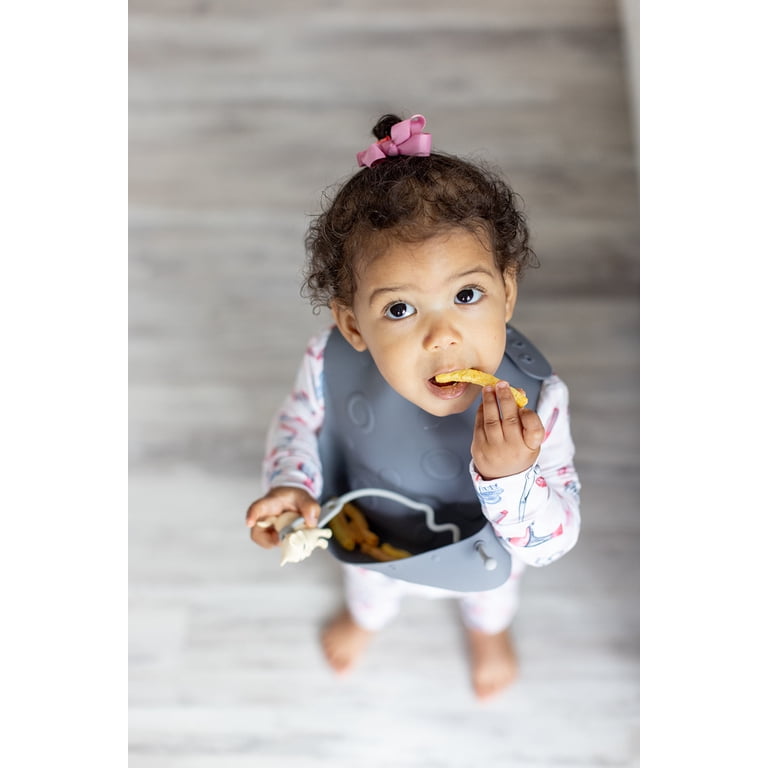 Busy Baby Silicone Feeding Bib with Utensils, Pewter photo 7
