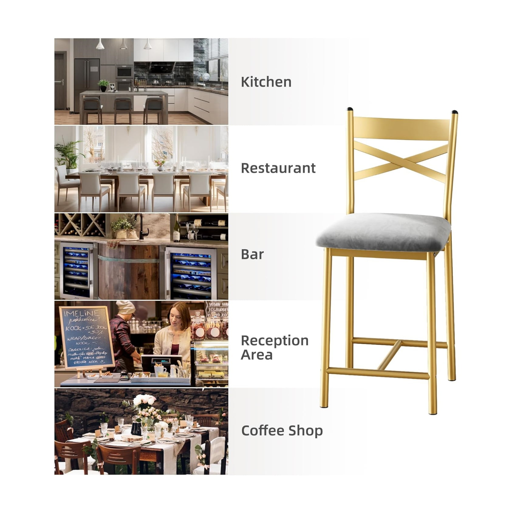 2/4PCS Home Bar Stools, PU Upholstered Bar Chairs, Kitchen Island Chairs With X-Shaped Backrest And Metal Footrest, Black Counter Height Chairs For Dining Room, Coffee Shop