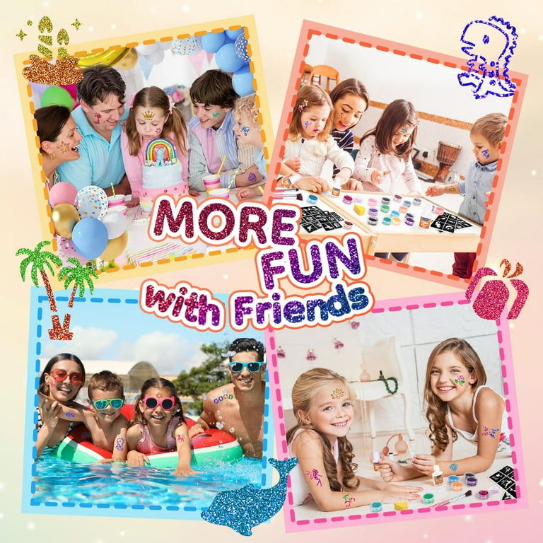 Kit Tatuaggi Glitter Per Bambini - 42 Colori Con Glitter Fluorescenti, Stencil E Strass - Gioco Creativo E Sicuro - Foto 2