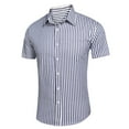 thumbnail image 4 of Leesechin Men's Casual Long Short Sleeve Button-Down Shirts Striped Cotton Dress Shirt with Pocket, 4 of 6