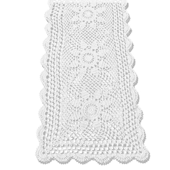 KEPSWET Sunflower Cotton Handmade Crochet Lace Rectangle Table Runner Coffee Table Decor (14x36 inch, White)