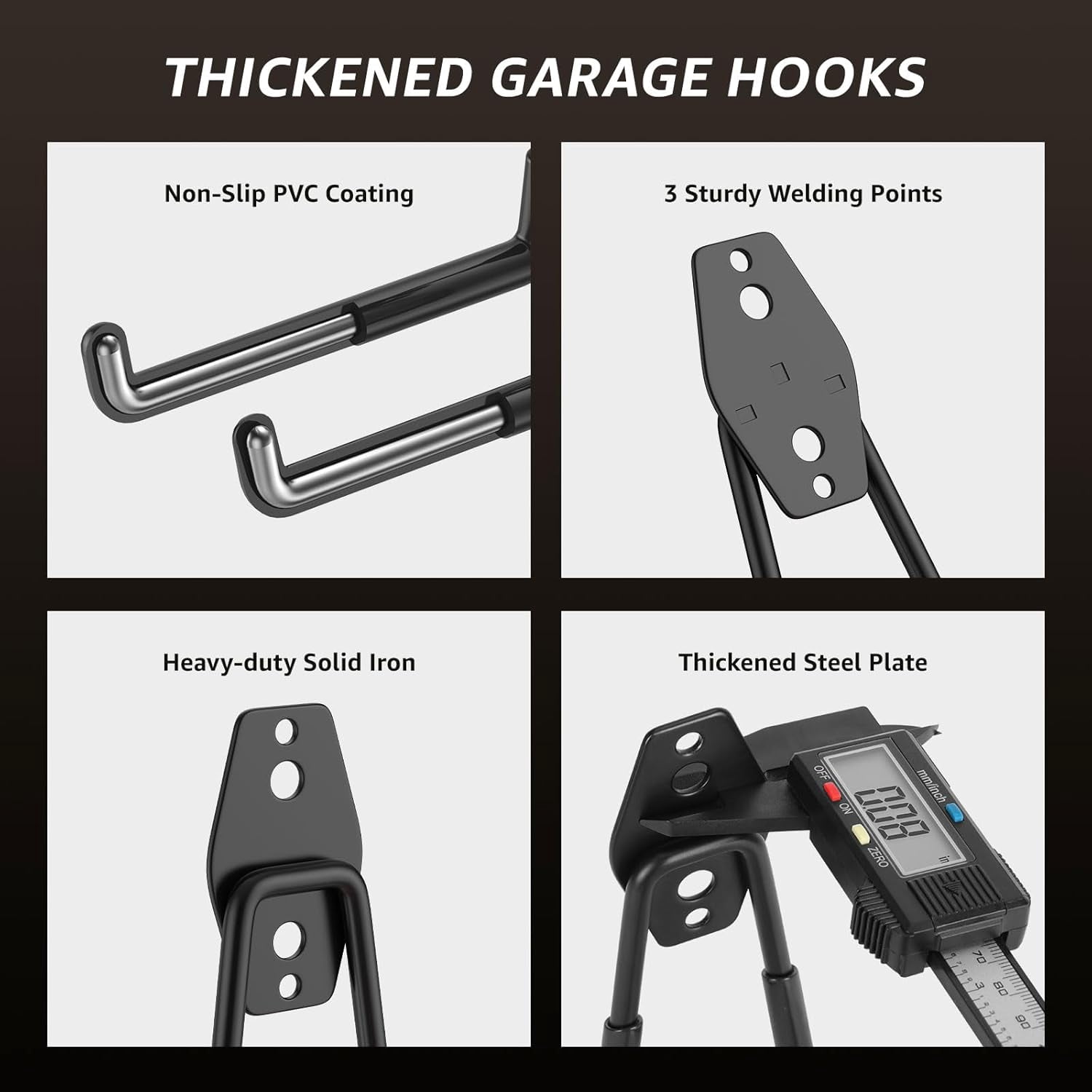 30 Pack Utility Steel Heavy Duty Wall Mount Garage Hooks,with Anti-Slip Coating,for Hanging Bikes,Ladder,Ropes,Bulk Items,Power,Yard and Garden Tools