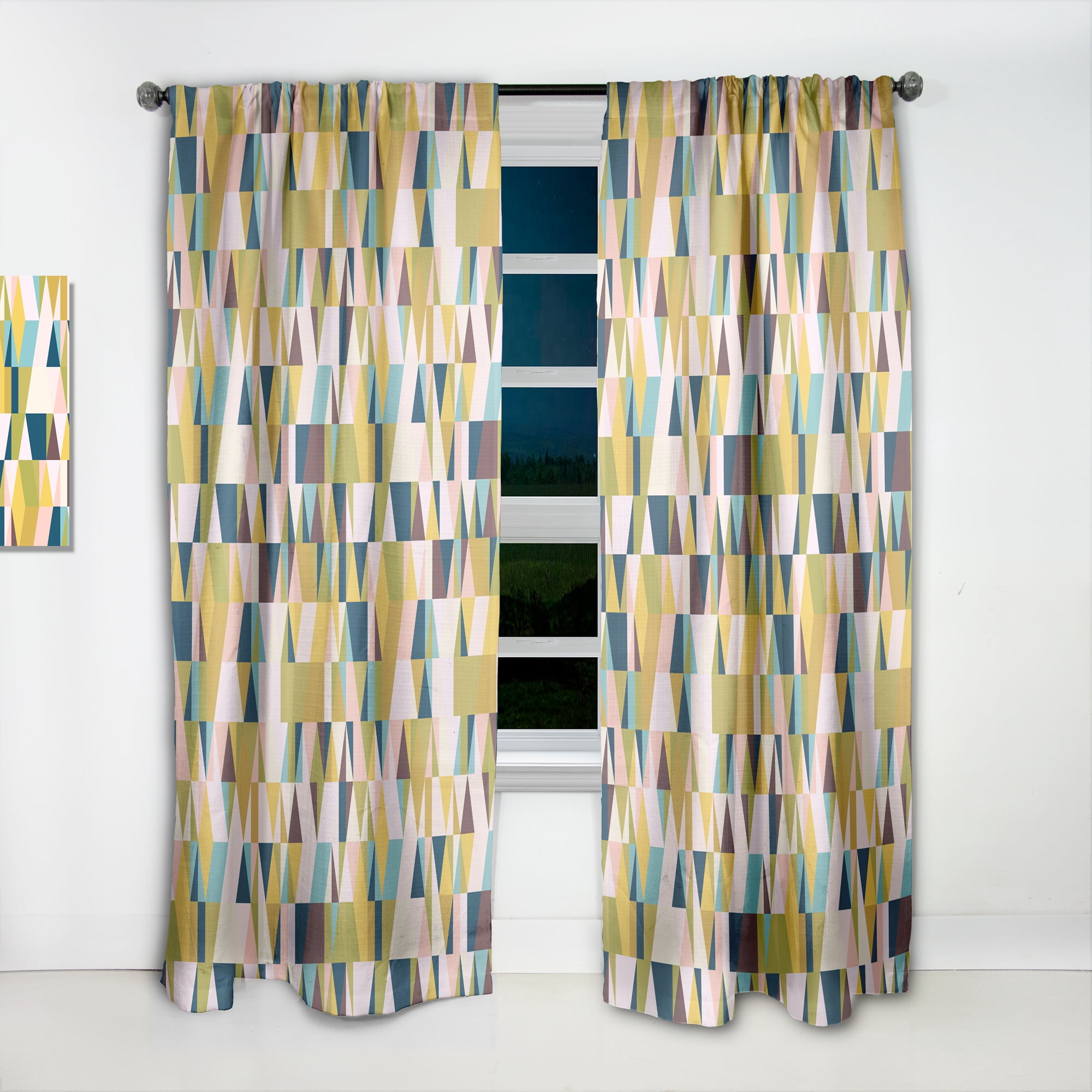Designart 'Retro Triangular Design I' Mid-Century Modern Curtain Panel