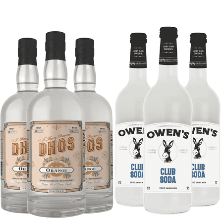Dhōs Handcrafted Non-Alcoholic Orange 3 Pack w 3 Pack Owen’s Mixers Club Soda - Keto-Friendly, Zero Sugar, Zero Calories, Zero Proof - 750 ML - Perfect for Mocktails - A