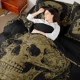thumbnail image 3 of Homewish Gold Gothic Skull Twin Bedding for Kids, Old Fashion Boho Flower Bedding Comforter Set, Black Reversible, 7-Piece, 3 of 7