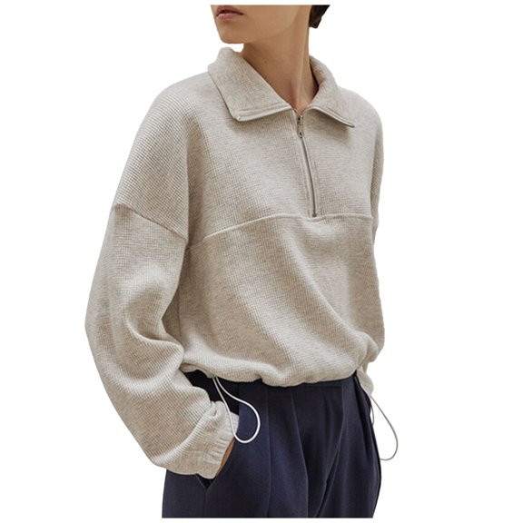 ChaoHeng Plus Size Sweatshirts for Women Business Casual 2023 New Sweater Women's Long Sleeve Zipper Sweater Drawstring Waist Casual Pullover Top