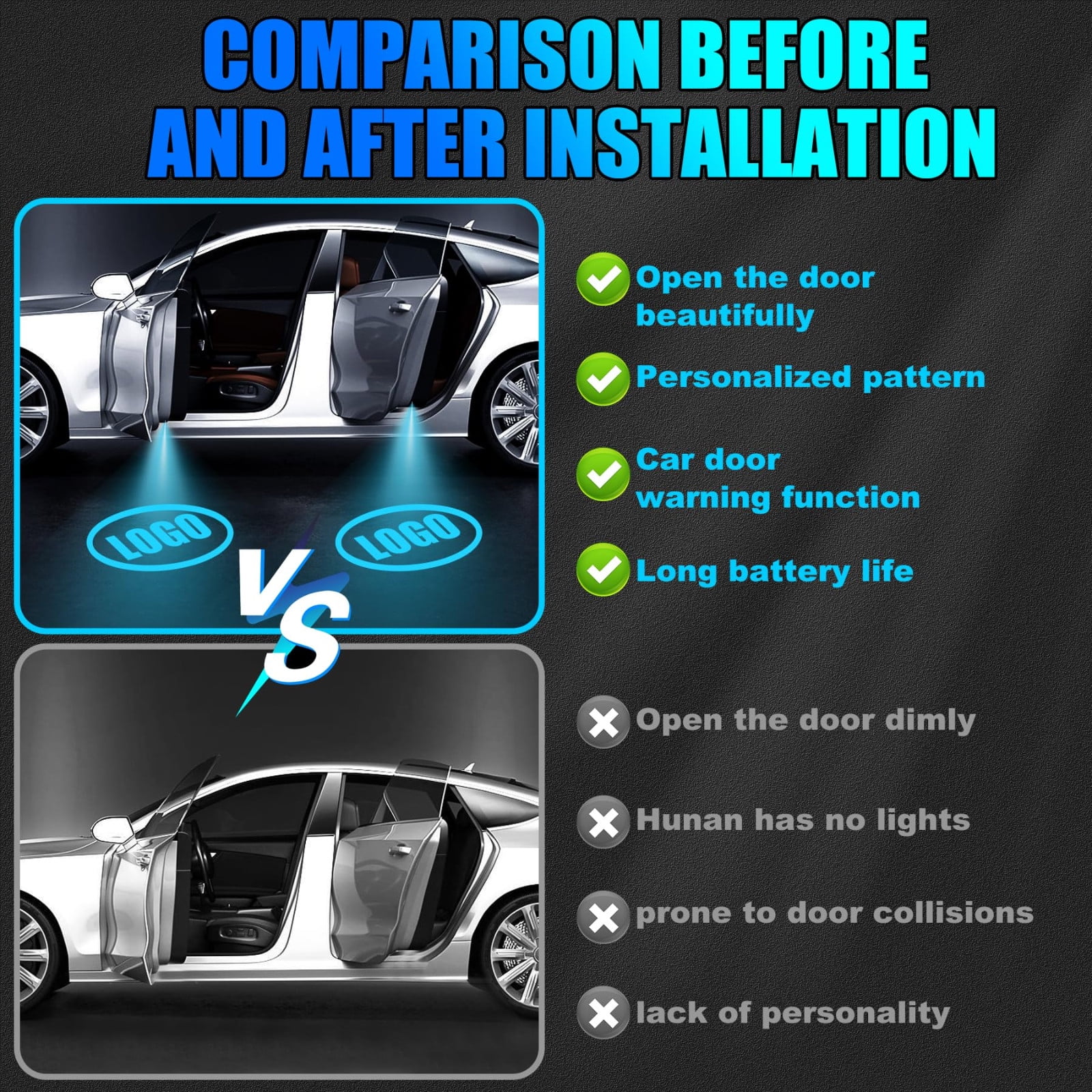 Car Door Logo Projector Lights, Rechargeable, HD Welcome Light for Nighttime Car Door Illumination