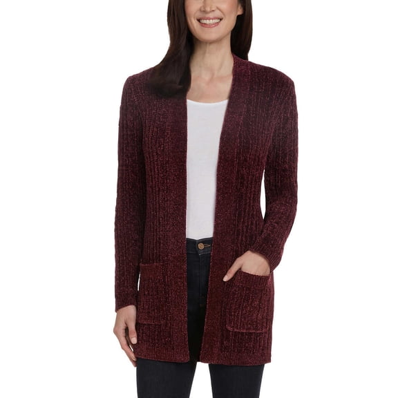 Matty M Women's Open Front Mid Length Soft Knit Chenille Cardigan (Red, M)