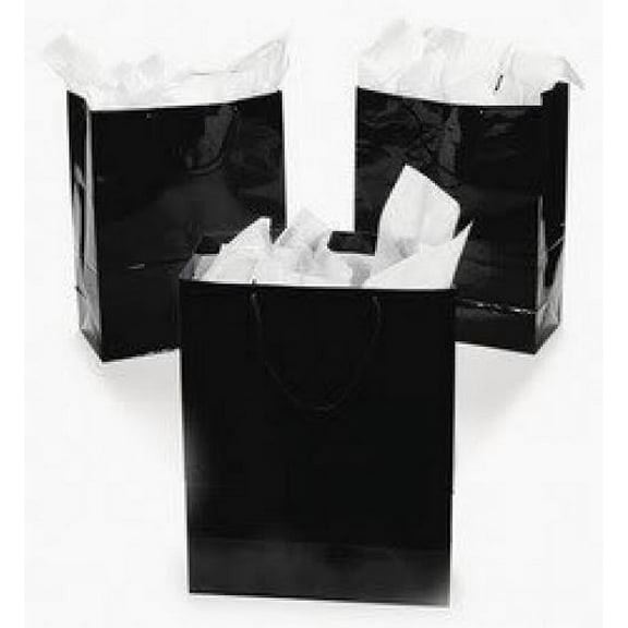Large Black Gift Bags - Party Supplies - 12 Pieces