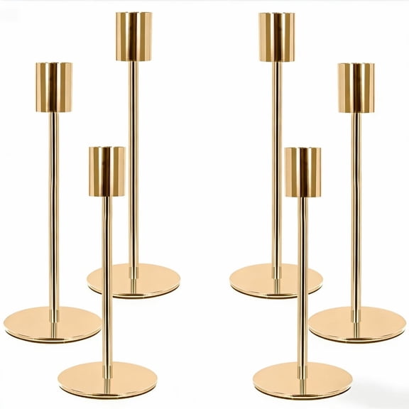 Metal Gold Taper Candle Holders 6 Pack, Elegant Candlestick Holders for Wedding Centerpieces Dining Tables Parties Home Decor Events, Taper Candle Holders Fit 3/4 Inch Candles