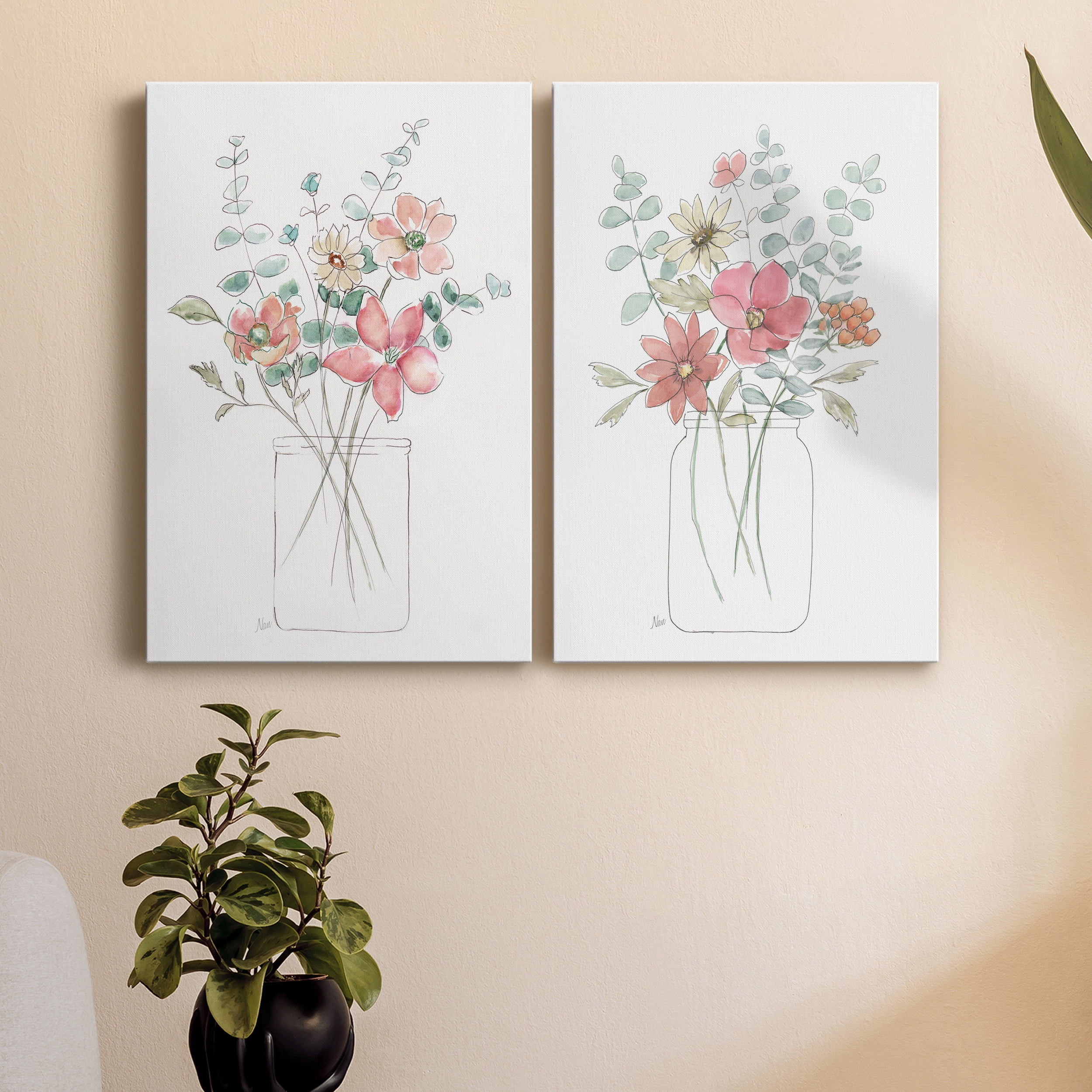 Whimsical Wildflowers I Premium Gallery Wrapped Canvas - Ready to Hang - Set of 2 - 32 x 48 Each