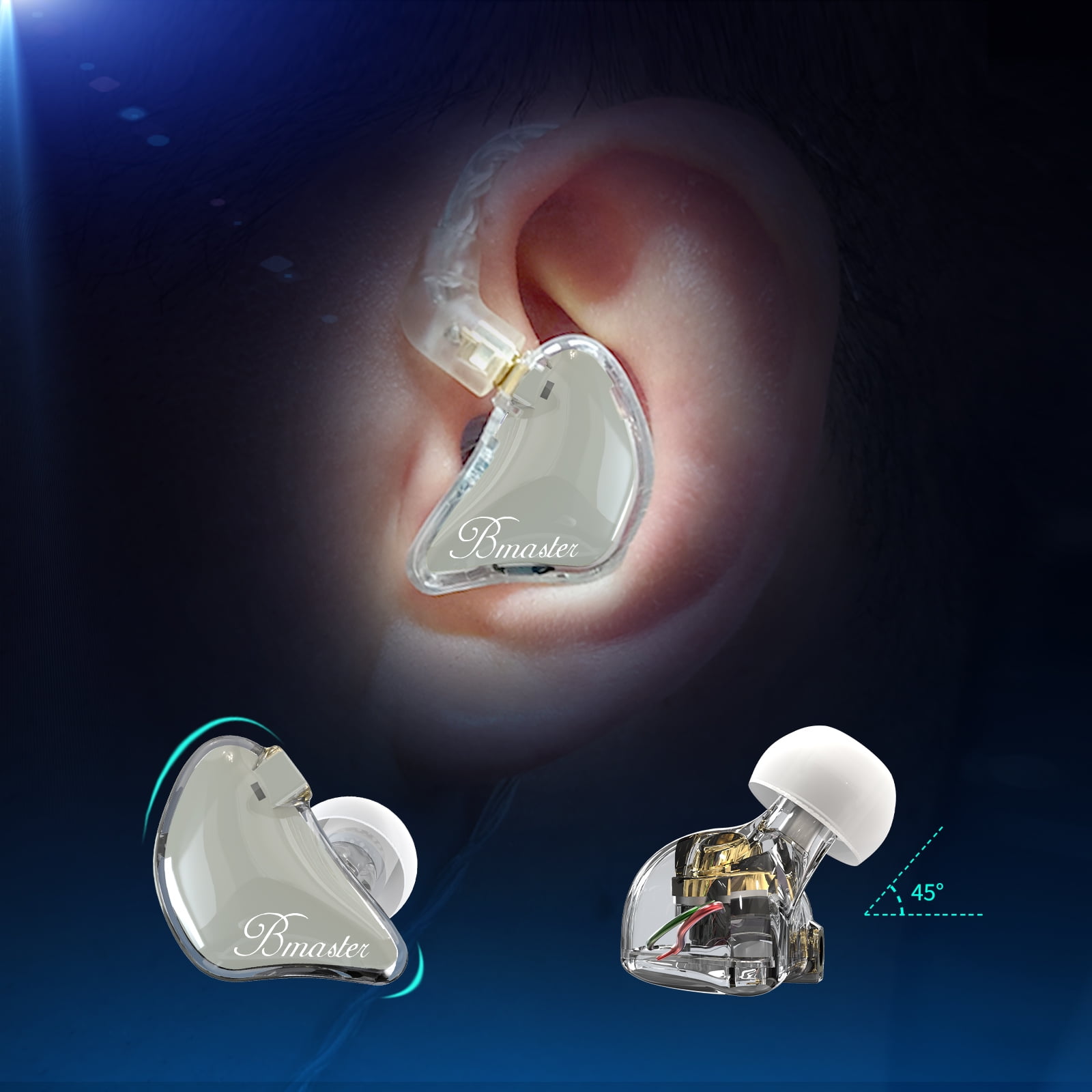 BASN Bmaster Triple Drivers in Ear Monitor Headphone with Two Detachable Cables Fit in Ear Suitable for Audio Engineer, Musician(Gray)