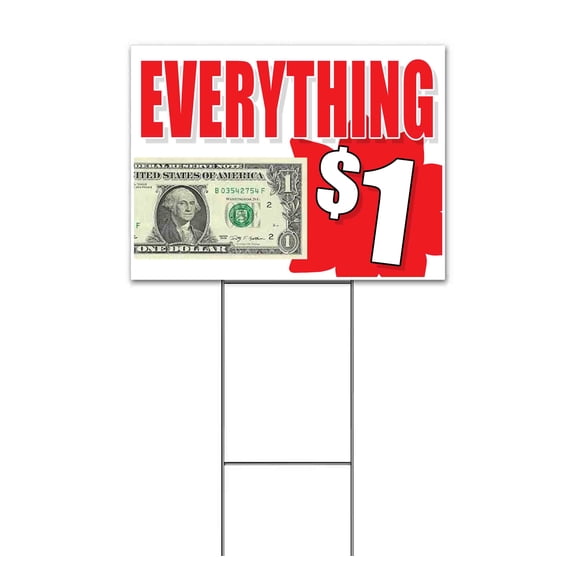 Everything 1 Dollar (18" x 24") Yard Sign, Includes Metal Step Stake