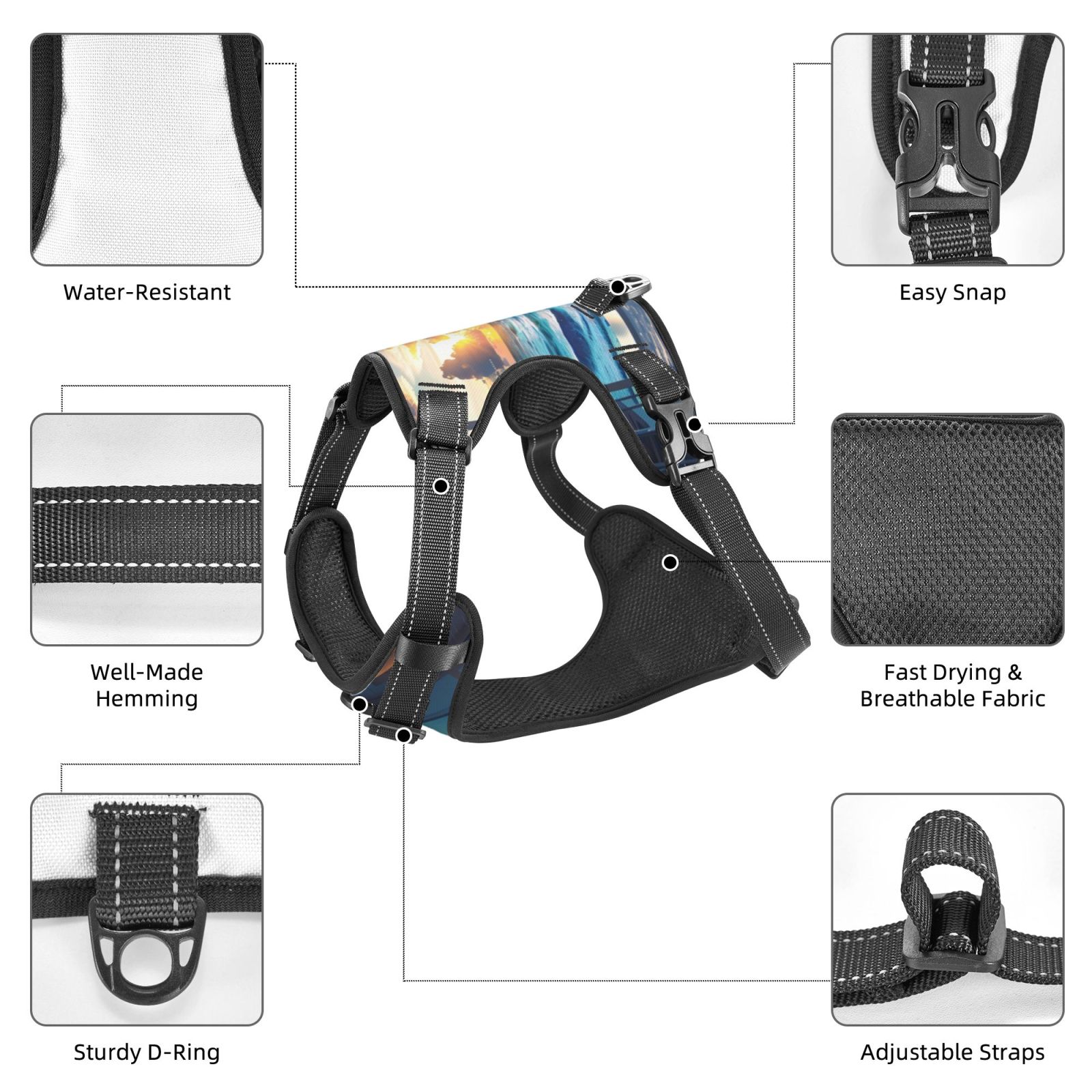Vsdgher Ocean View Bedroom Dog Harness, No-Pull Pet Harness, Dog Vest, Pet Vest for Small to Large Dogs-Medium