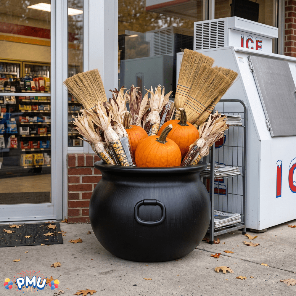 PMU Large Halloween Cauldron 22 Inch Big Witch Plastic Cauldron bowl Black, For Halloween Decor