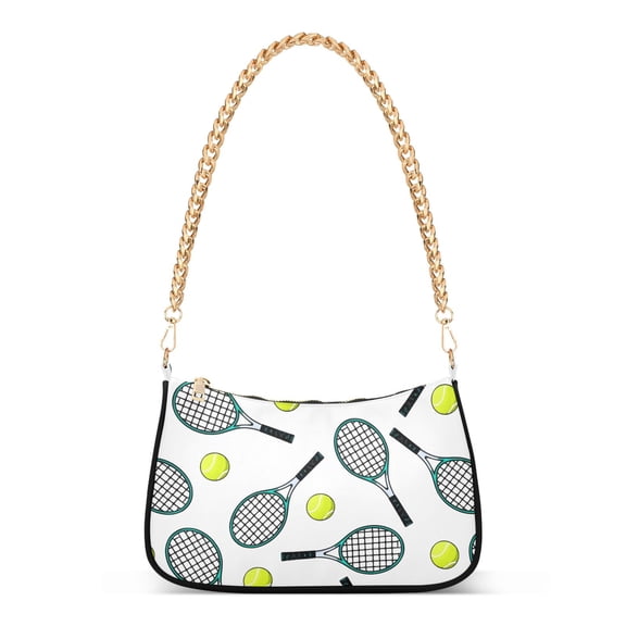 ALAZA Tennis Rackets Balls Women's Chain Shoulder Bag Hobo Handbag Tote Crossbody Purse
