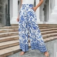 thumbnail image 5 of eileial Women Wide Leg Pants High Waisted Floral Boho Palazzo Culottes Casual Flowy Tie Knot Trousers with Pockets,Blue M, 5 of 6