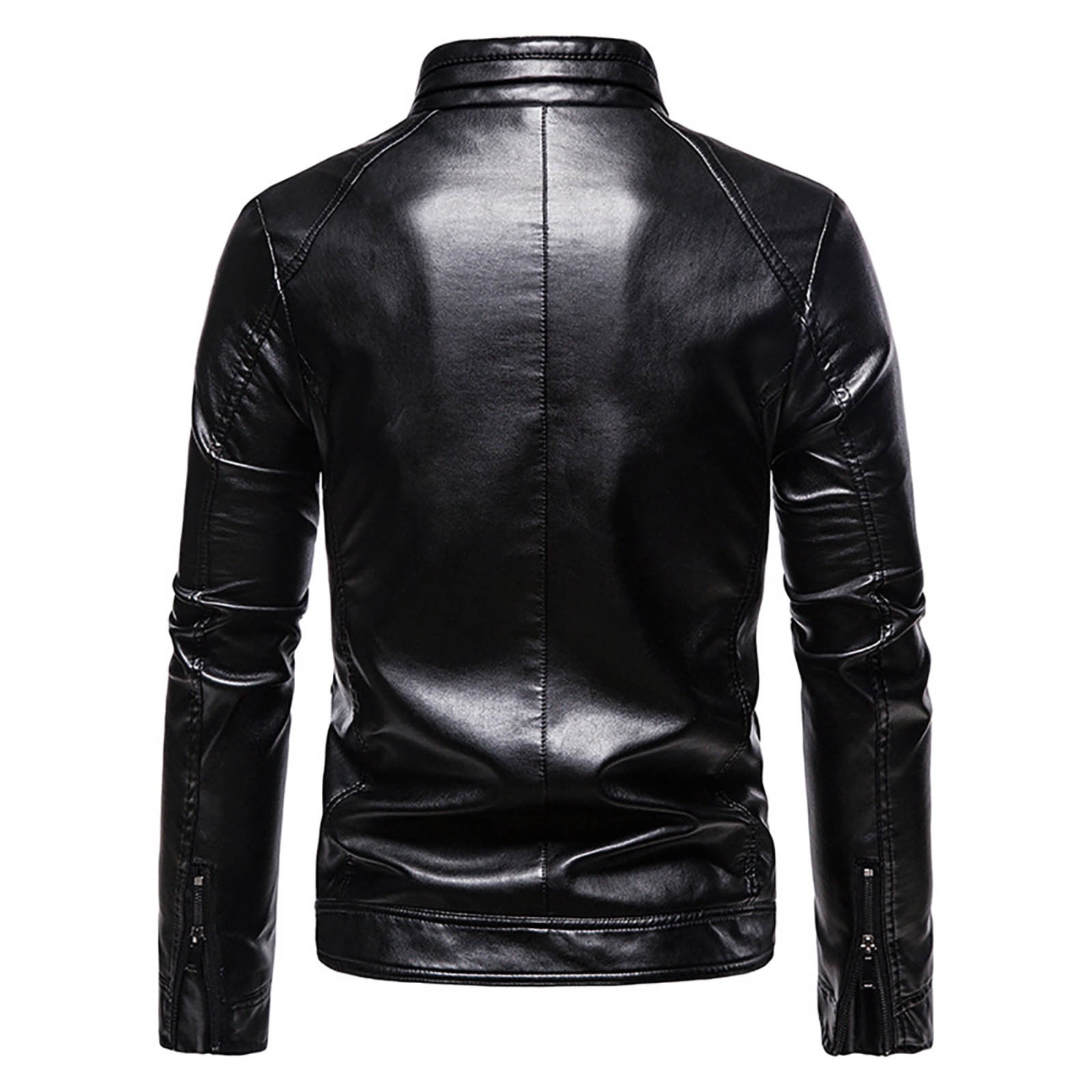 Maoxin Men's Jacket Men's Fashion Casual Leather Long Jacket Sleeve Lapel Pocket Zipper Fitted Top Coat Black XL